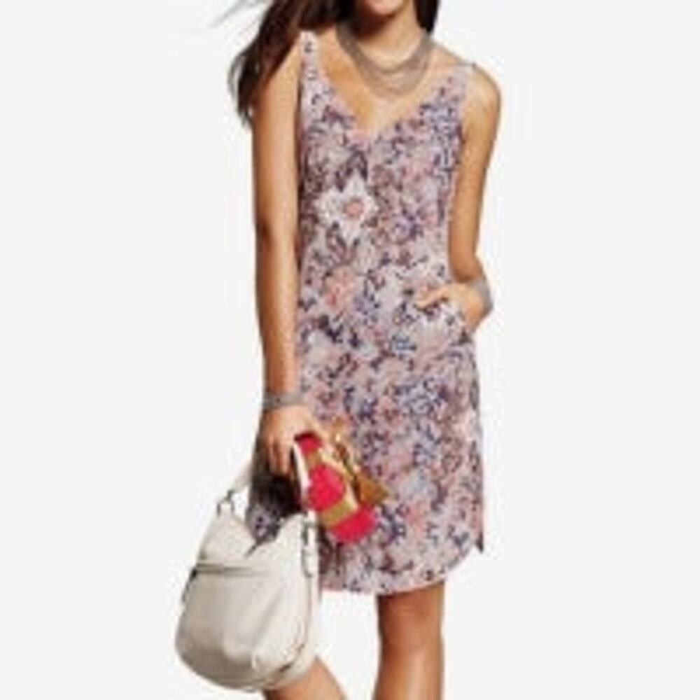 CAbi Fresco Abstract Print Mini Slip Dress Gray Multi V-Neck Sleeveless Sz XS